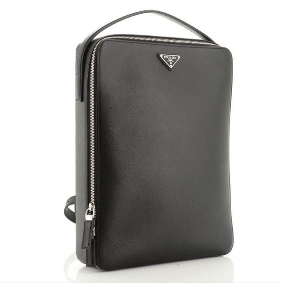Prada Men's Large Black Saffiano Leather Square Backpack - Picture 3 of 15